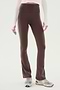A person wearing SPLITS59 Raquel High Waist Flared Legging in Dark Chocolate with White side stripes, made from 4-way stretch supplex fabric, and running shoes is standing against a white background. Only the lower torso and legs are visible.