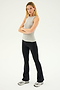 A person with long blonde hair stands confidently with crossed arms, wearing the Kiki Rib Tank Full Length in Heather Grey by SPLITS59, paired with black flared pants and gray sneakers against a plain background.