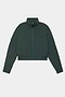 The SPLITS59 Peaches Airweight Cargo Jacket - Military is a dark green cropped nylon spandex jacket with a front zipper, high collar, chest pocket, and elastic cuffs and hem, shown on a white background.