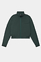 The SPLITS59 Peaches Airweight Cargo Jacket - Military is a dark green cropped nylon spandex jacket with a front zipper, high collar, chest pocket, and elastic cuffs and hem, shown on a white background.