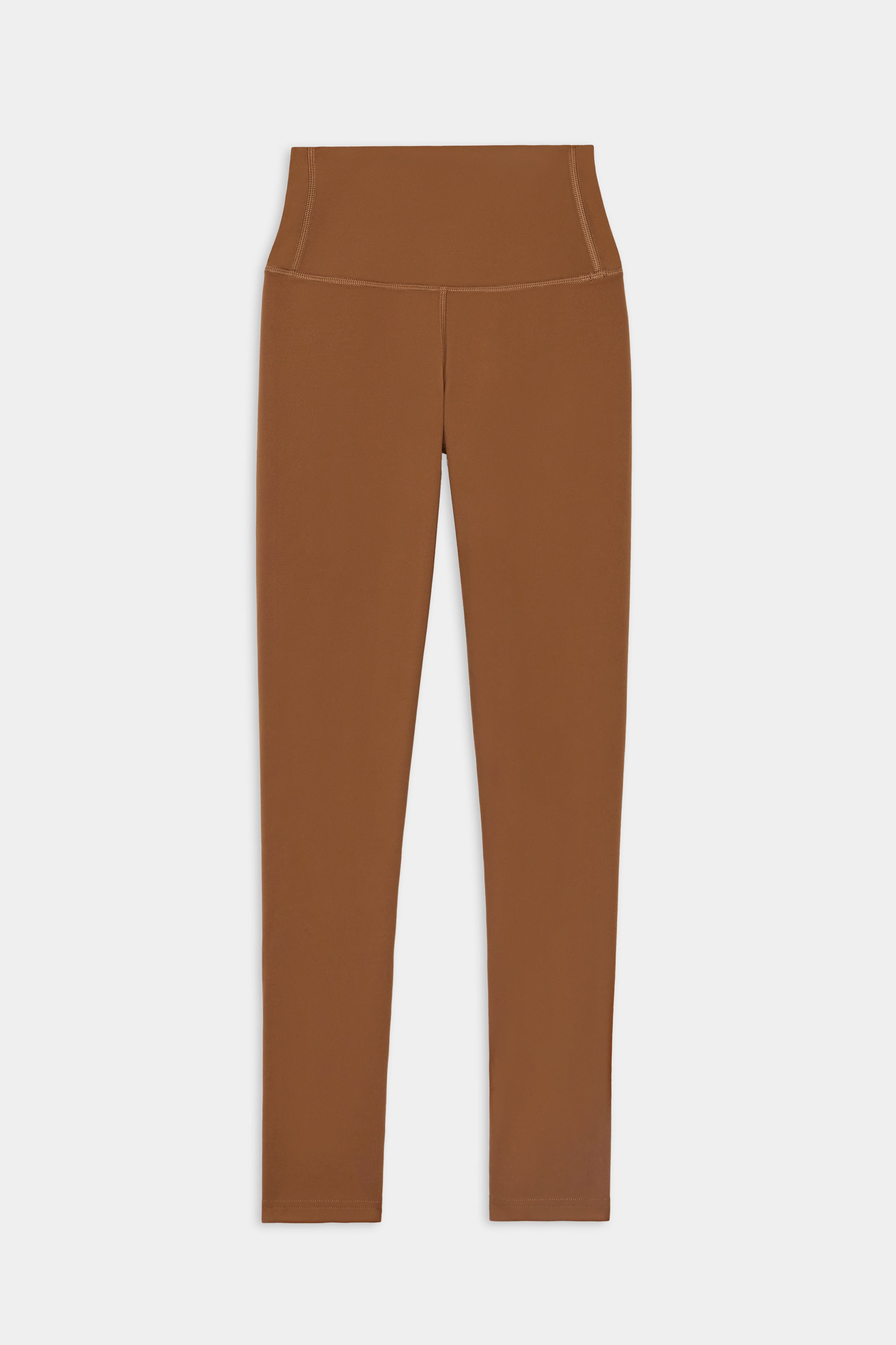 SPLITS59 Airweight High Waist - Toffee legging in rich brown, shown front view with seam details. Ideal for hot yoga.