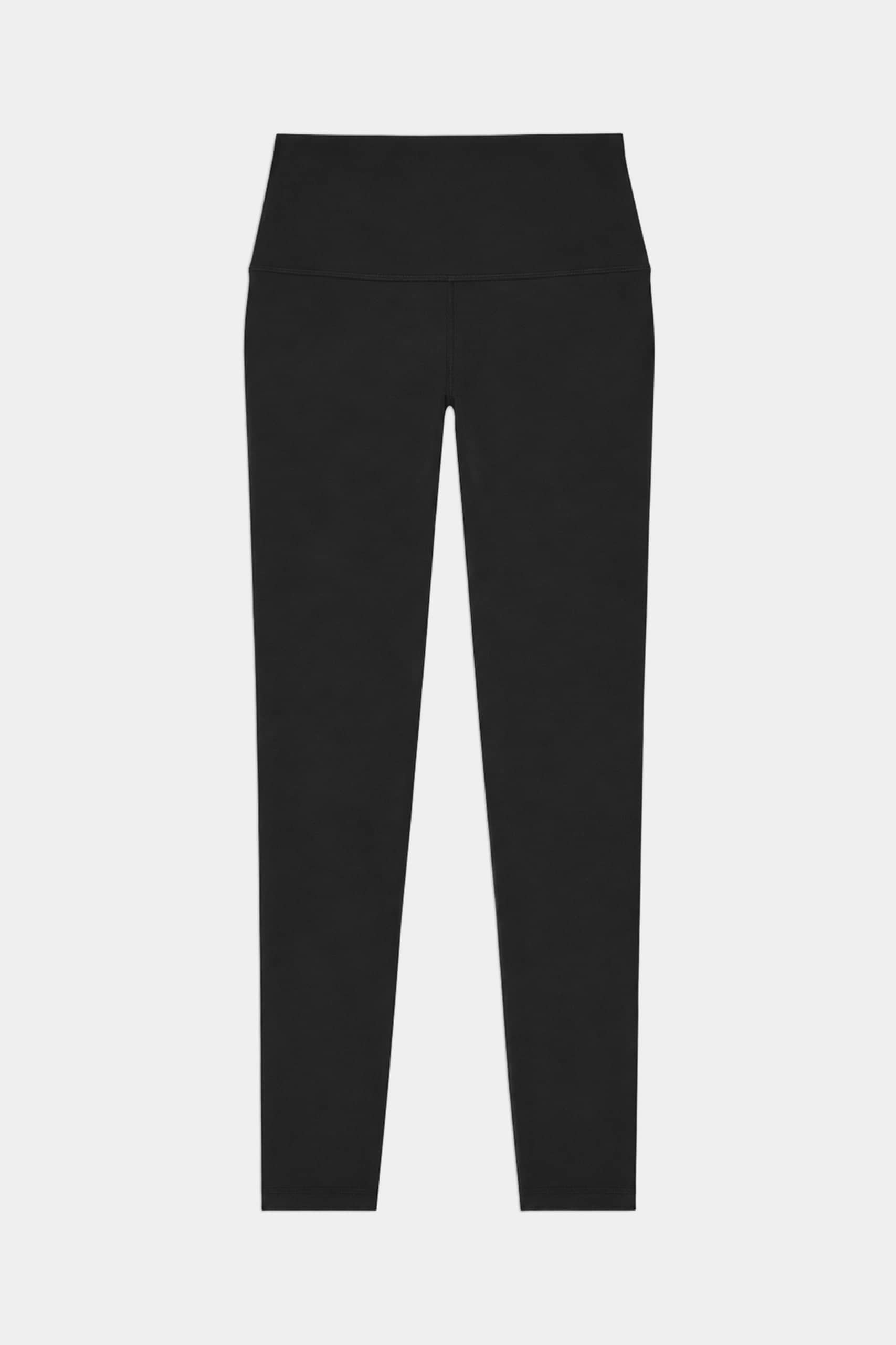 The SPLITS59 Airweight High Waist Legging in Black, made from buttery-soft fabric, is ideal for hot yoga or everyday wear and is shown full-length and laid flat on a white background.