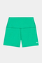 The SPLITS59 Airweight High Waist 3.5” Short in Spearmint features a green, fitted design in a smooth nylon-spandex blend with a small white "S59" logo on the lower left leg.