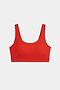 The SPLITS59 Airweight Rib Bra in Lotus Red features moisture-wicking ribbed fabric, a scoop neckline, and wide straps, shown laid flat on a white background.