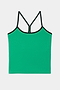 The SPLITS59 Airweight Tank in Spearmint/Military features black spaghetti straps and trim, crafted from stretchy nylon spandex for comfortable activewear, shown on a white background.