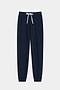 The SPLITS59 Andie Dual Waist Sweatpant in Indigo/White is crafted from ultra-luxe fleece with an elastic waistband, white drawstring, and elastic cuffs, shown laid flat on a white background. Made in Los Angeles.
