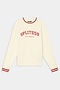 The Andie Oversized Fleece Varsity Stripe Sweatshirt - Creme/Splits59 Los Angeles by SPLITS59 features red striped cuffs, a cozy modal blend, and front “SPLITS59 LOS ANGELES” text.
