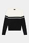 The Anna Knit Pullover - Black/White by SPLITS59 features soft rayon, a white top, black bottom, and bold black and white stripes on the chest and sleeves.
