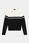 The Anna Knit Pullover - Black/White by SPLITS59 features soft rayon, a white top, black bottom, and bold black and white stripes on the chest and sleeves.