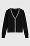 The SPLITS59 Bekah Knit Cardigan - Black/White features long sleeves and white striped trim along the V-neckline, front, and hem for a luxe, effortless style.