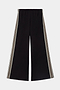 Dallas French Terry Wide Leg Sweatpant in Black/Lentil by SPLITS59, crafted from 100% cotton with white and beige side stripes and an elastic waistband, laid flat on a white background.