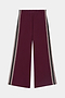 The SPLITS59 Dallas French Terry Wide Leg Sweatpant in Dark Cherry/Black is crafted from 100% cotton, featuring black side panels and two white stripes running down each side, shown against a white background.