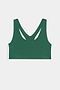 The SPLITS59 Ella Airweight Bra in Arugula/White features a racerback, supportive design, and white side panels—perfect for hot yoga. Shown flat against a white background.