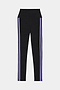 The SPLITS59 Ella High Waist Airweight 7/8 leggings in Black/Purple Haze feature a high waistband and two vertical purple stripes down each leg, shown on a white background.