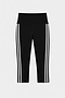 The SPLITS59 Ella High Waist Airweight Capri in Black/White features two vertical white stripes on each leg, combining comfort and style for any activity. Displayed on a plain white background.
