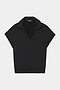 The SPLITS59 Evie Fleece Sleeveless Polo in black features a collared V-neck and loose fit, crafted from a soft modal spandex blend. Displayed on a plain white background.