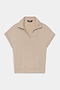 The SPLITS59 Evie Fleece Sleeveless Polo in Latte features a soft fleece fabric, sleeveless design, classic collar, and V-neckline, shown against a white background.