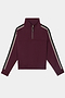The SPLITS59 Goldie French Terry Oversized Half Zip in Dark Cherry/Black features a maroon cotton fabric with black sleeves, white double stripes along the shoulders and arms, and a half-zip collar. Displayed flat on a white background.