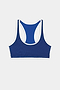 Hayley Active Rib Bra - Heather Cobalt/White by SPLITS59 shown back-up, featuring blue ribbed fabric with white trim, made from a stretchy polyester-spandex blend.