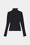 The Isabelle Airweight Lite Mock Neck - Black/Creme by SPLITS59 is a long-sleeve fitted top with white stripes, soft spandex blend, and mock neck, laid flat on white.