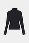 The Isabelle Airweight Lite Mock Neck - Black/Creme by SPLITS59 is a long-sleeve fitted top with white stripes, soft spandex blend, and mock neck, laid flat on white.