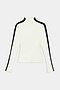 The Isabelle Airweight Lite Mock Neck - White/Black by SPLITS59 is a long-sleeve, fitted top in soft nylon-spandex, shown on a plain white background.
