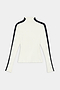 The Isabelle Airweight Lite Mock Neck - White/Black by SPLITS59 is a long-sleeve, fitted top in soft nylon-spandex, shown on a plain white background.