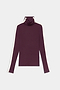 The SPLITS59 Jackson Rib Full Length Turtleneck in Dark Cherry/Creme is a long-sleeved top made from a soft modal blend with added spandex for stretch, featuring white stripes along the sleeves and shown against a plain white background.