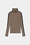 The SPLITS59 Jackson Rib Full Length Turtleneck in Lentil/Black features long sleeves with black stripes down the arms, crafted from a soft modal-spandex blend for enhanced comfort and stretch, laid flat against a white background.