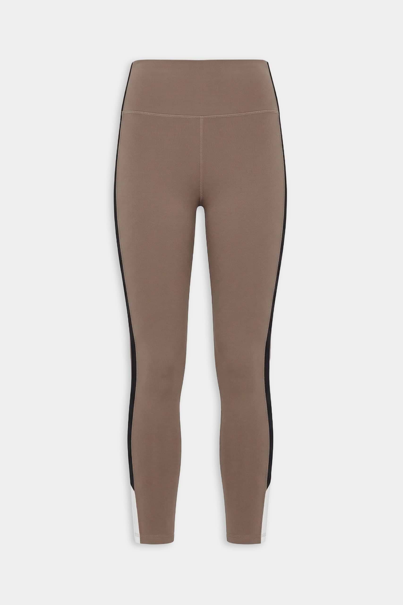 SPLITS59 Layla Airweight High Waist 7/8 leggings in Lentil/Black feature black side panels and white lower leg accents—ideal for hot yoga. Shown on a plain white background.