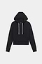 The SPLITS59 Joey Fleece Hoodie - Black features a soft spandex blend, long sleeves, front kangaroo pocket, and white drawstrings. Displayed on a plain white background.