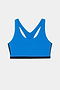 The SPLITS59 Maci Airweight Bra in Classic Blue/Indigo features a racerback design and a black elastic band at the bottom, shown against a white background—a perfect sporty bra for your next workout.