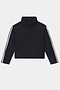 The SPLITS59 Maeve Puffer Jacket in Black/Creme, crafted from 100% nylon, features white stripes down both sleeves, a high collar, and front flap pockets. The jacket is laid flat on a white background.