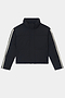 The SPLITS59 Maeve Puffer Jacket in Black/Creme, crafted from 100% nylon, features white stripes down both sleeves, a high collar, and front flap pockets. The jacket is laid flat on a white background.