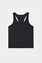 The SPLITS59 Mel Airweight Lite Tank in black, a racerback style ideal for hot yoga or Pilates, is shown laid flat on a white background.