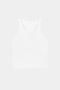 The SPLITS59 Mel Airweight Lite Tank in white is laid flat on a light gray background, making it an ideal pick for Pilates or hot yoga sessions.