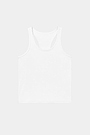 The SPLITS59 Mel Airweight Lite Tank in white is laid flat on a light gray background, making it an ideal pick for Pilates or hot yoga sessions.