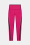 The SPLITS59 Miles High Waist Rigor 7/8 leggings in Sangria/Black feature a bright pink design with black vertical side stripes, crafted from a nylon-spandex blend, shown on a plain white background.