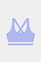 The SPLITS59 Miles Rigor Bra in Purple Haze/White features a supportive racerback design with a white horizontal stripe near the bottom, shown on a plain white background.