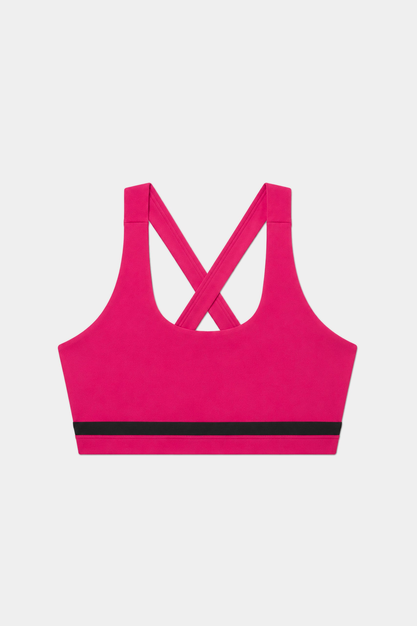 The SPLITS59 Miles Rigor Bra in Sangria/Black features smooth nylon-spandex fabric, a black bottom band, and crisscross back straps, shown on a plain white background.