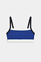 The SPLITS59 Monah Rigor Bra - Cobalt/Black features a blue base with black straps and white trim, showcased against a white background.