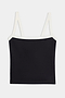 The SPLITS59 Monah Rigor Tank - Black/White is a black sleeveless crop top with white straps and neckline trim, made from durable Rigor fabric—ideal for gym workouts. Shown on a plain white background.
