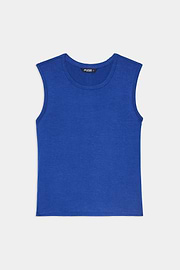 The Nikki Jersey Tank - Cobalt by SPLITS59 is a sleeveless, crew-neck tank top in soft viscose, shown flat on a white background.