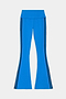 Raquel High Waist Supplex Flare pants by SPLITS59 in Classic Blue/Indigo, featuring a high waist and black vertical side stripes, displayed flat on a white background.