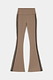 The SPLITS59 Raquel High Waist Supplex Flare in Lentil/Black features beige flared pants accented with black vertical stripes along the outer legs, crafted from a comfortable spandex and nylon blend and shown flat against a white background.
