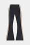 The SPLITS59 Raquel High Waist Supplex Flare - Black/Creme features white and brown side stripes and a nylon-spandex blend, shown flat on a white background.