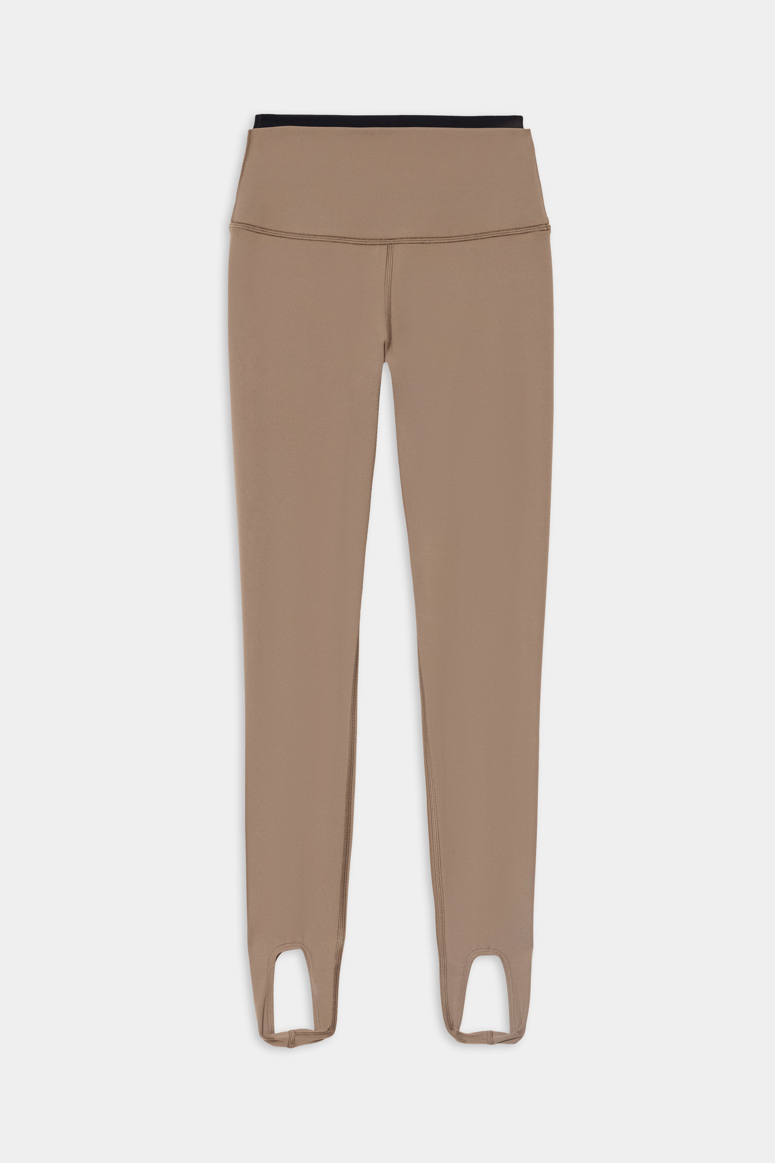 SPLITS59 River Dual Waist Airweight Stirrup leggings in Lentil/Black—a high-waisted style crafted from a comfortable nylon-spandex blend, featuring a contrasting black waistband and shown flat against a white background.