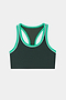 The SPLITS59 Robbie Airweight Bra in Military/Spearmint is a green racerback sports bra with white trim, crafted from a soft nylon-spandex blend, shown on a plain white background.