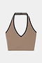 The SPLITS59 Rory Airweight Halter Bralette in Lentil/Black, featuring a deep V-neck and black trim, is crafted from a soft blend of spandex and nylon and is shown laid flat on a white background.
