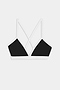 The SPLITS59 Sage Rigor Bra in Black/White is crafted from a soft nylon-spandex blend, featuring thin double straps that cross at the back and white trim, displayed on a white background.